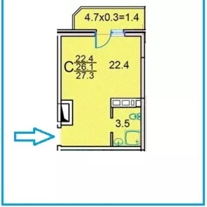 Студия эркер 27, 3 кв. м. 900900 р.